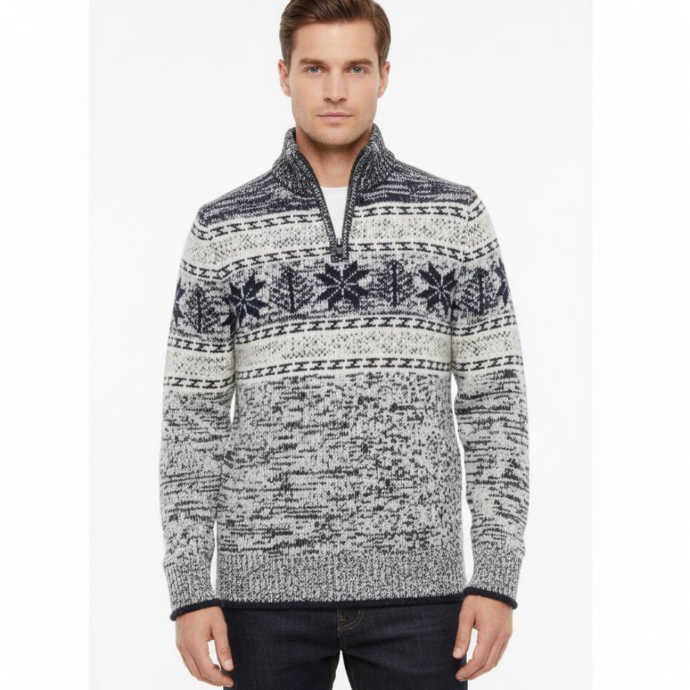 Black Brown 1826 Navy and Cream Zip Up Wool Sweater 🐑